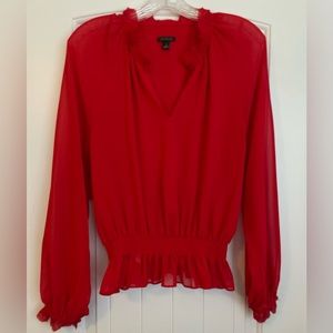 Ann Taylor Vibrant Red Ruffle Blouse